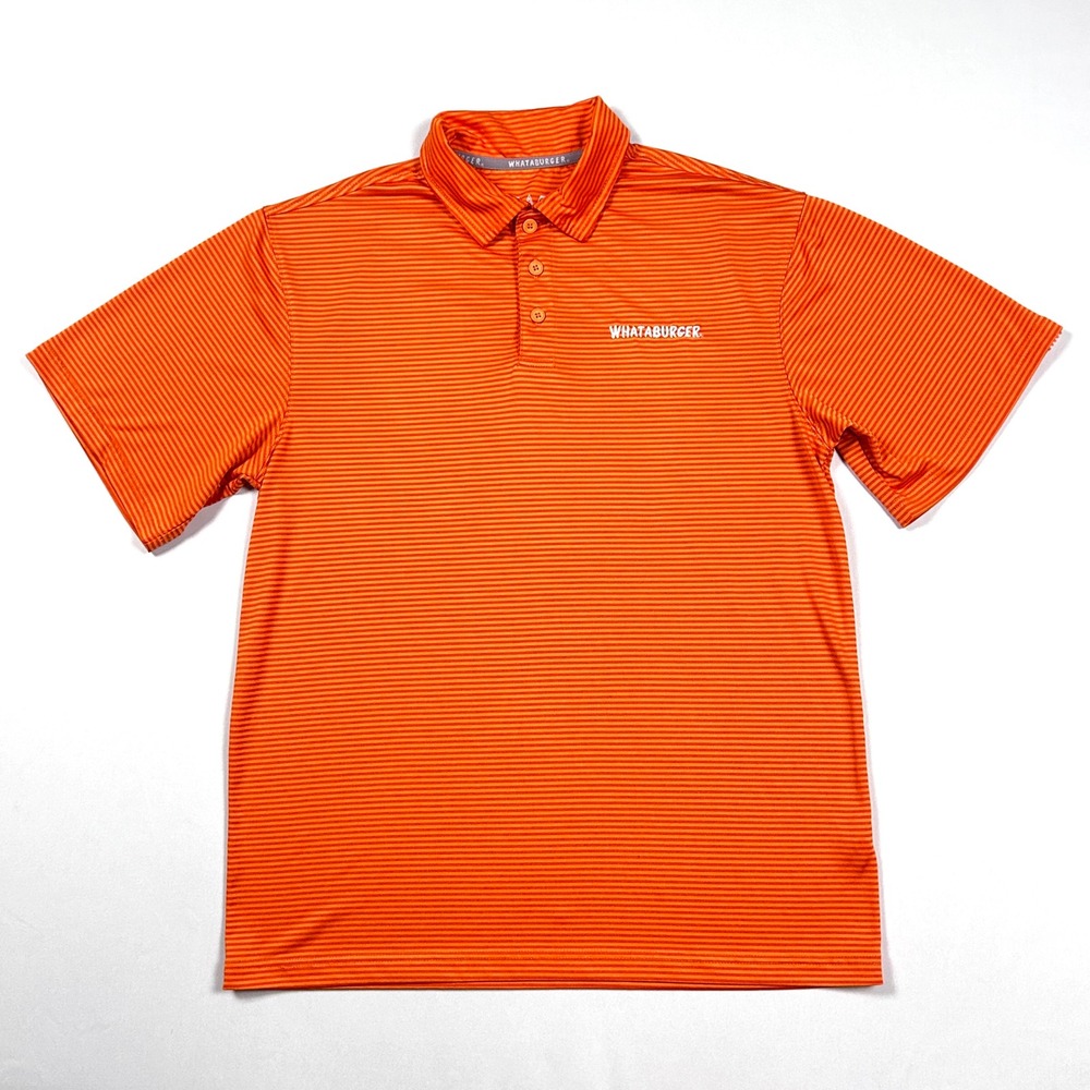 Whataburger‎ Mens Manager Employee Shirt Size M Orange Striped Worker Polo